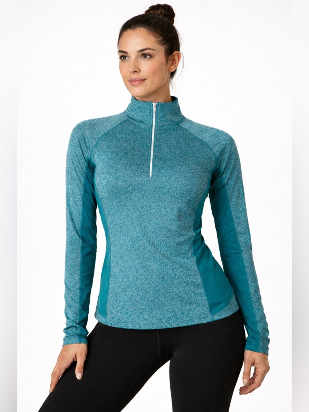 Danskin Now Womens Teal Crossover Back Athletic Top Lg Long Sleeve Yoga Workout
